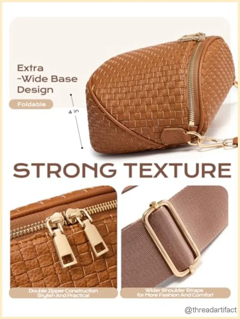 Woven PU Leather Checkered Crossbody Bum Bag with Adjustable Strap